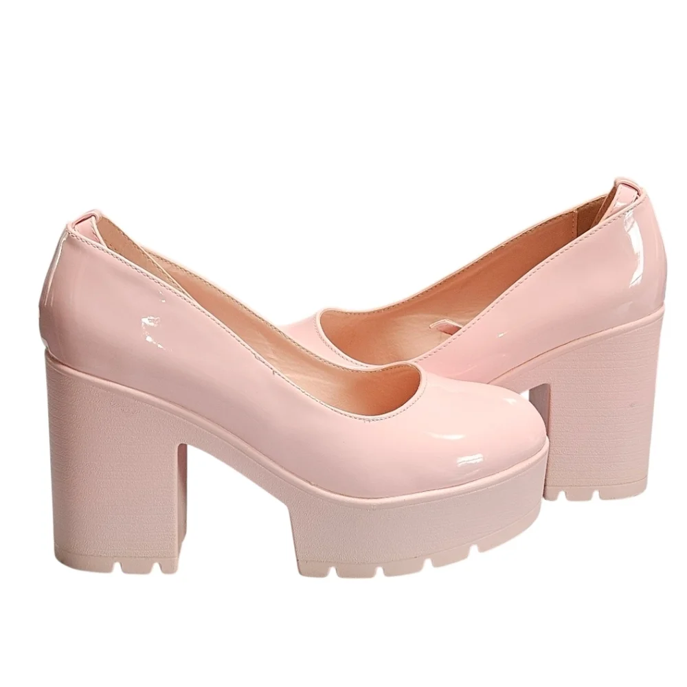 SHELN Women's Pink Mary Jane Block High Heel Pumps Size 10
